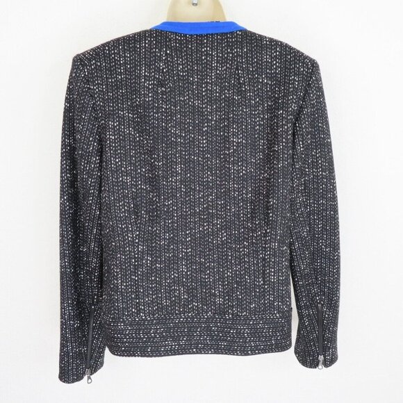 Rag & Bone Womens 6 Black Blue Wool Tweed Jacket Accent Snap Closure Zip Pockets - Picture 6 of 11